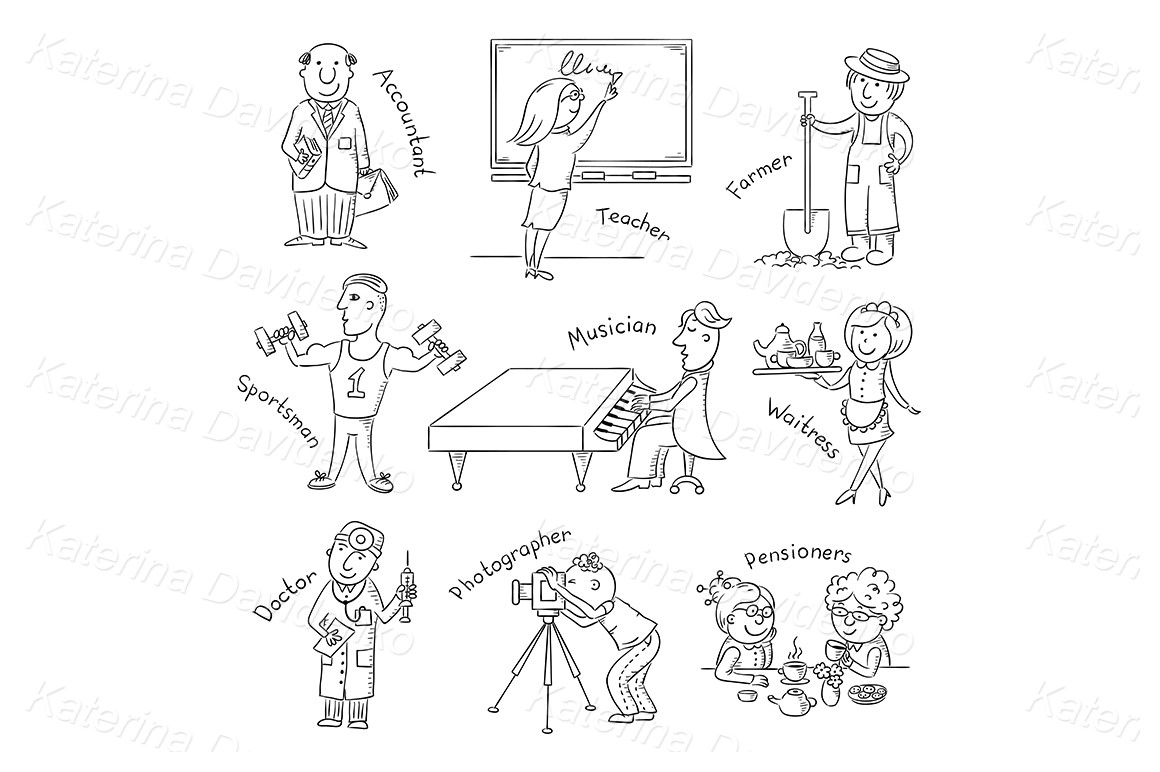 Hand Drawn Cartoon Professions Images Occupation Stock Clipart