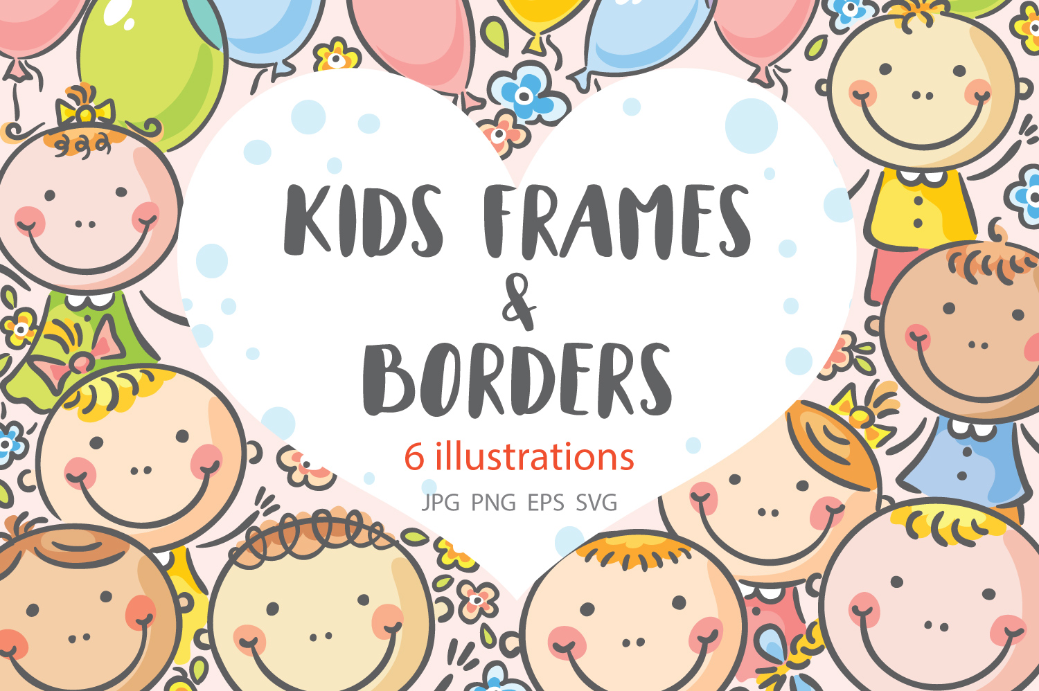 Cartoon happy kids frames and borders vector illustration set