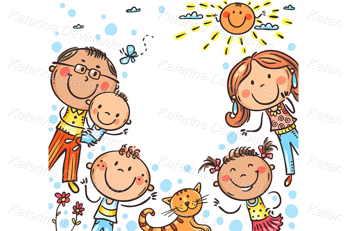 Cartoon happy cute doodle family banner, frame blank copy space