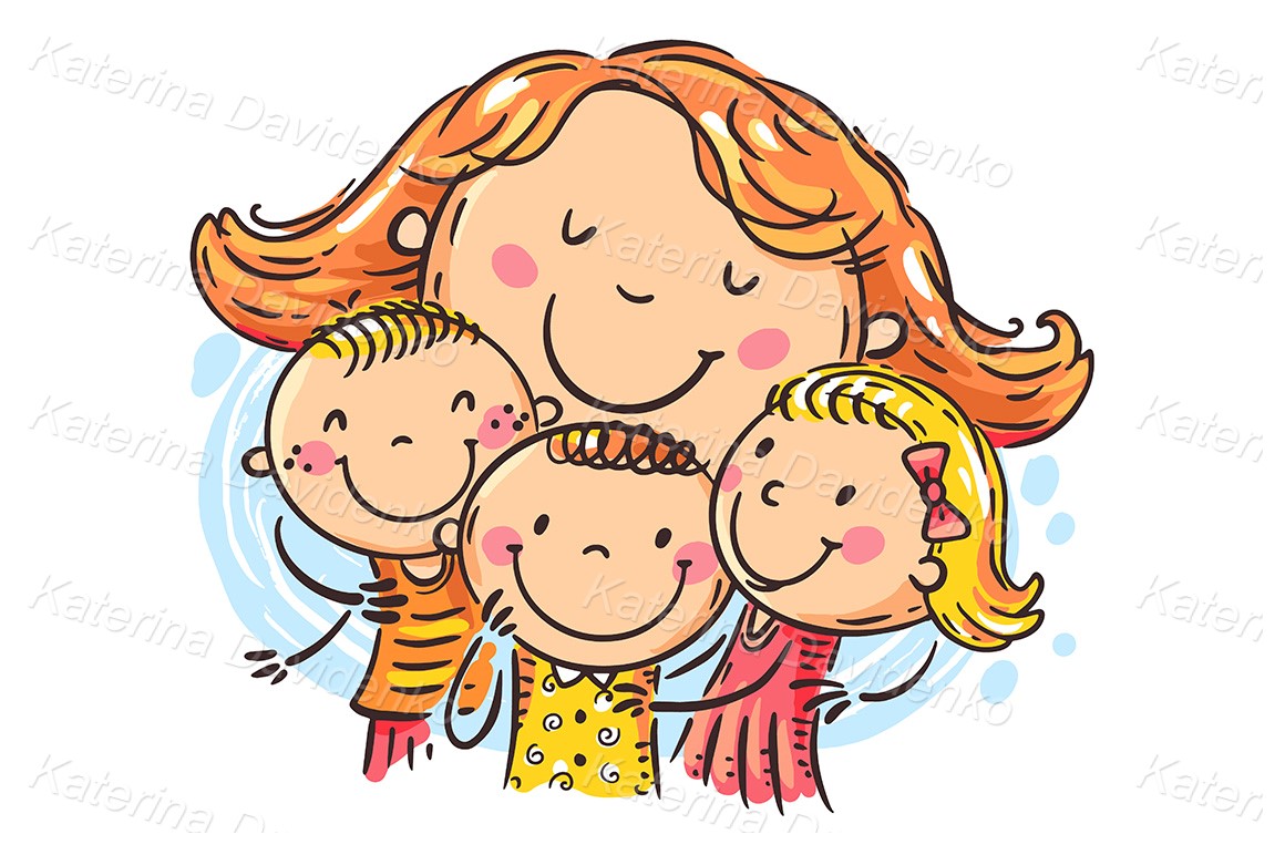 Illustration of mother embracing children
