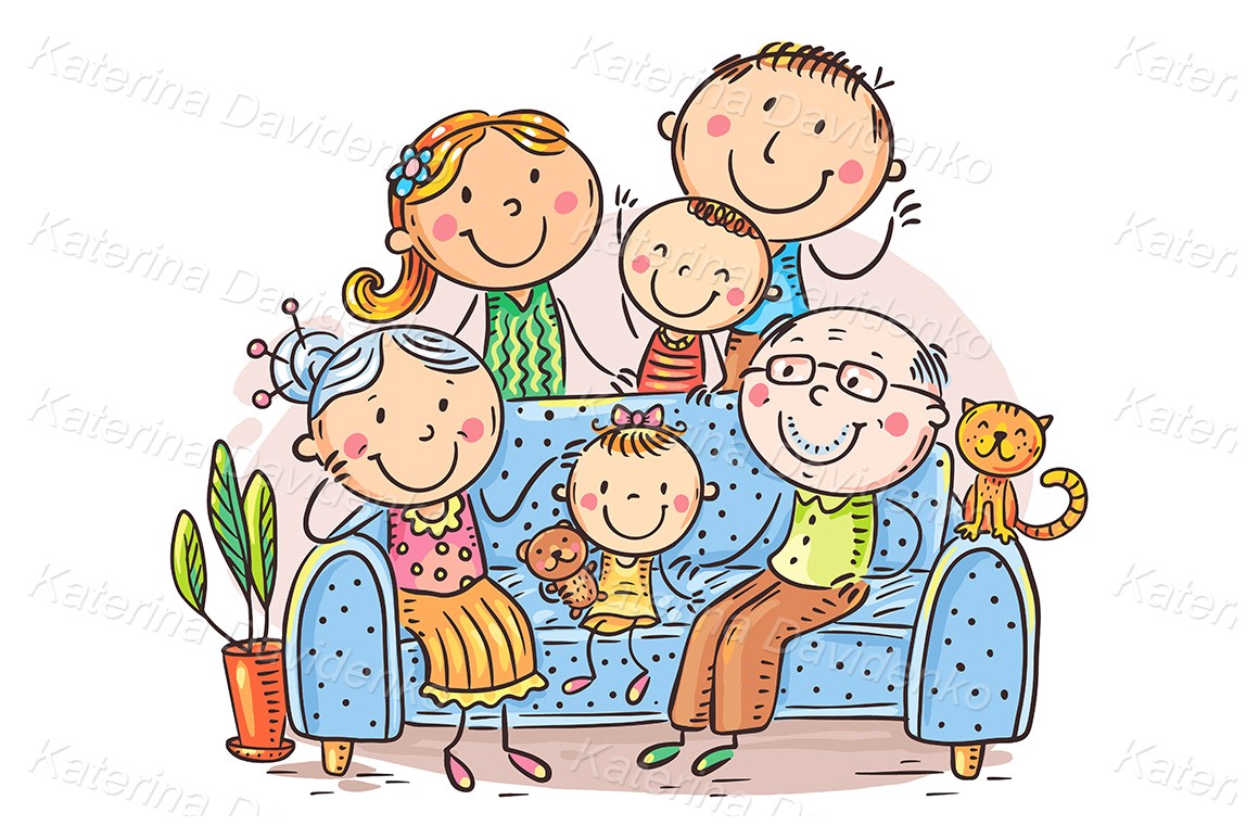 Cartoon drawing doodle family portrait