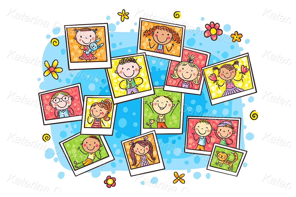 A pile of happy doodle kids photos