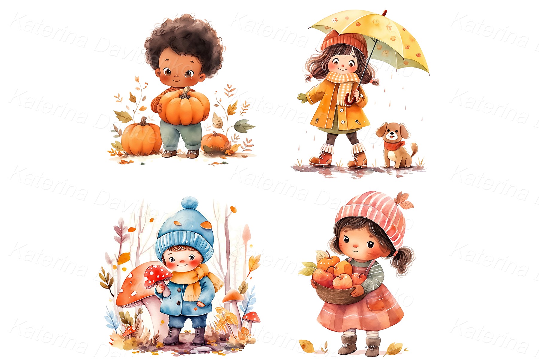 Cartoon happy kids activities during the autumn seasons