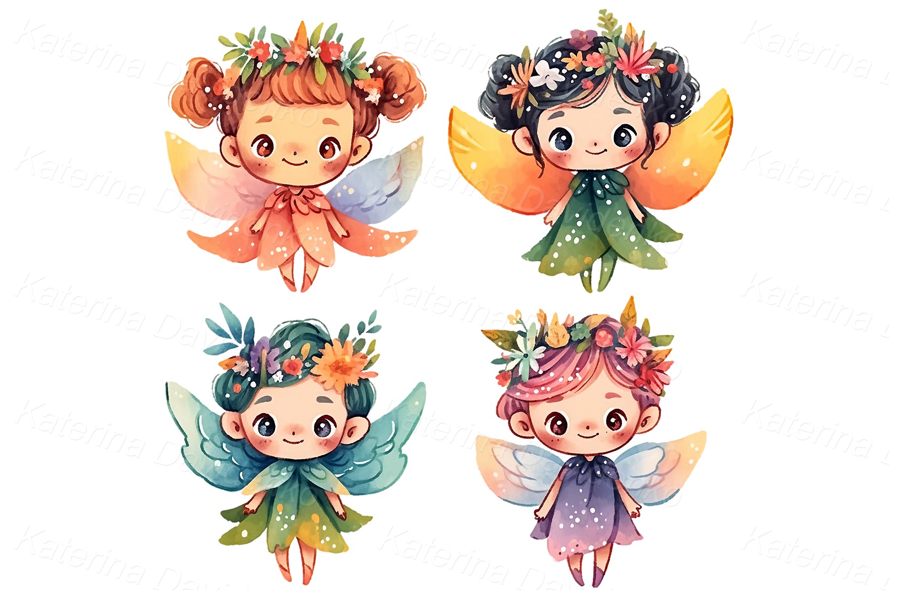 Watercolor cartoon fairies PNG clipart, fairy stickers