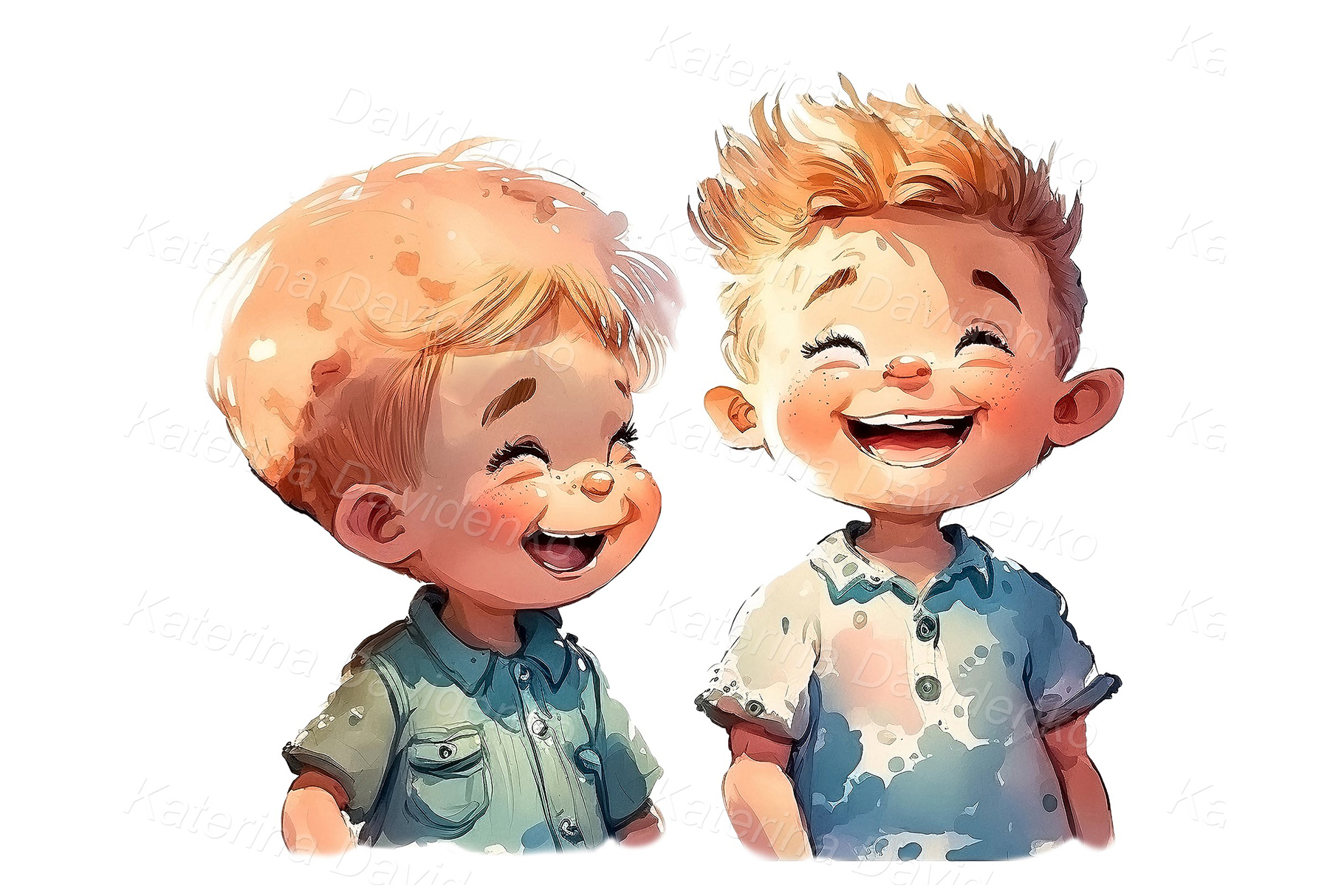 Laughing little boys. Happy little cartoon kids clipart
