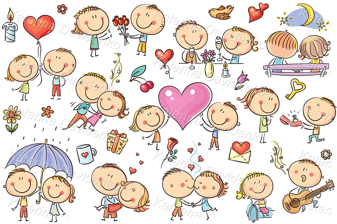Vector cartoon people stock illustration - couples in love Valentine's Day clipart set