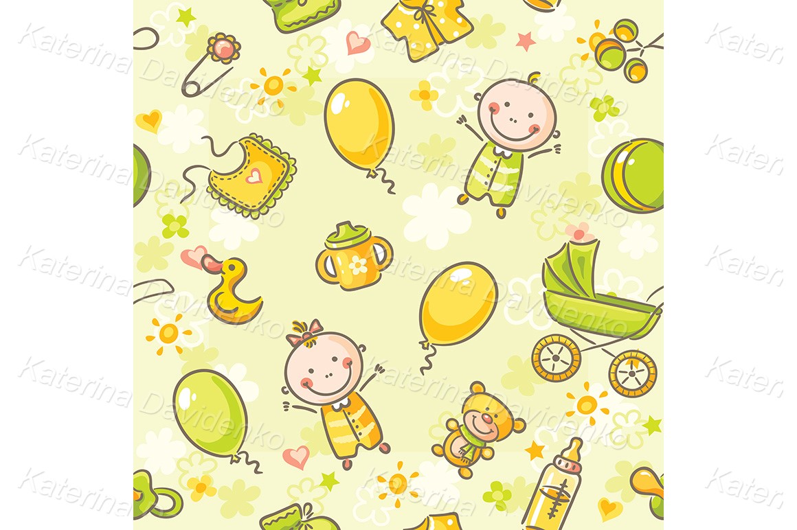 Seamless pattern with babies