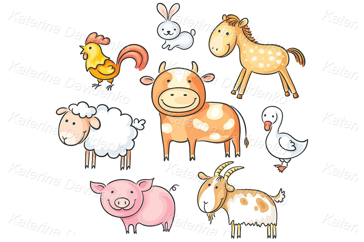 Cartoon farm animals set