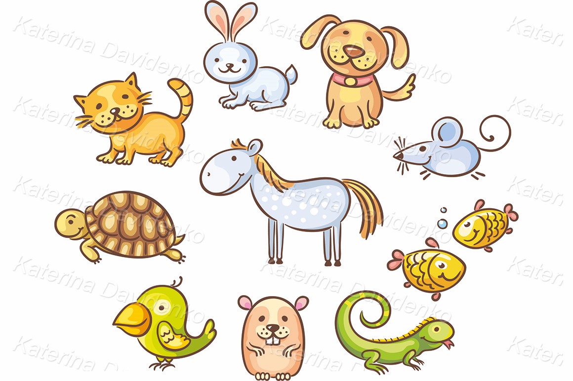 Cartoon pet animals set