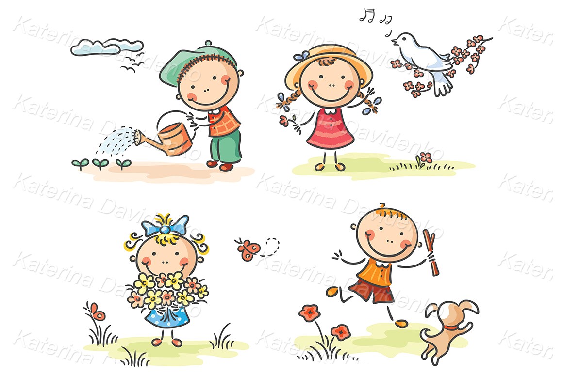 Kids outdoors in spring