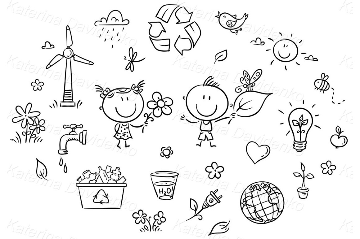 Stickers clipart eco green energy kids set