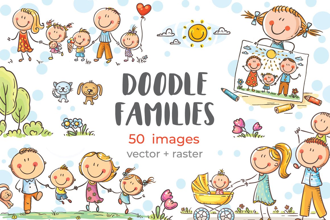 Cartoon family pictures clip art bundle