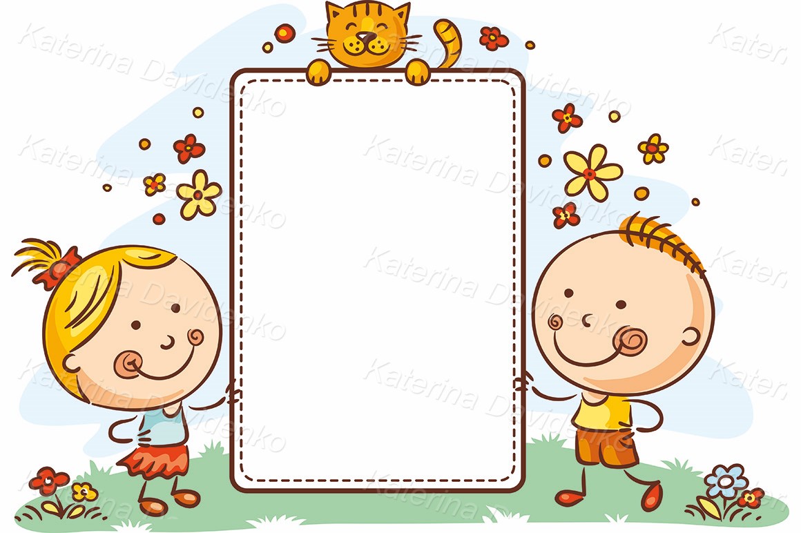 Cartoon kids with a frame with copy space
