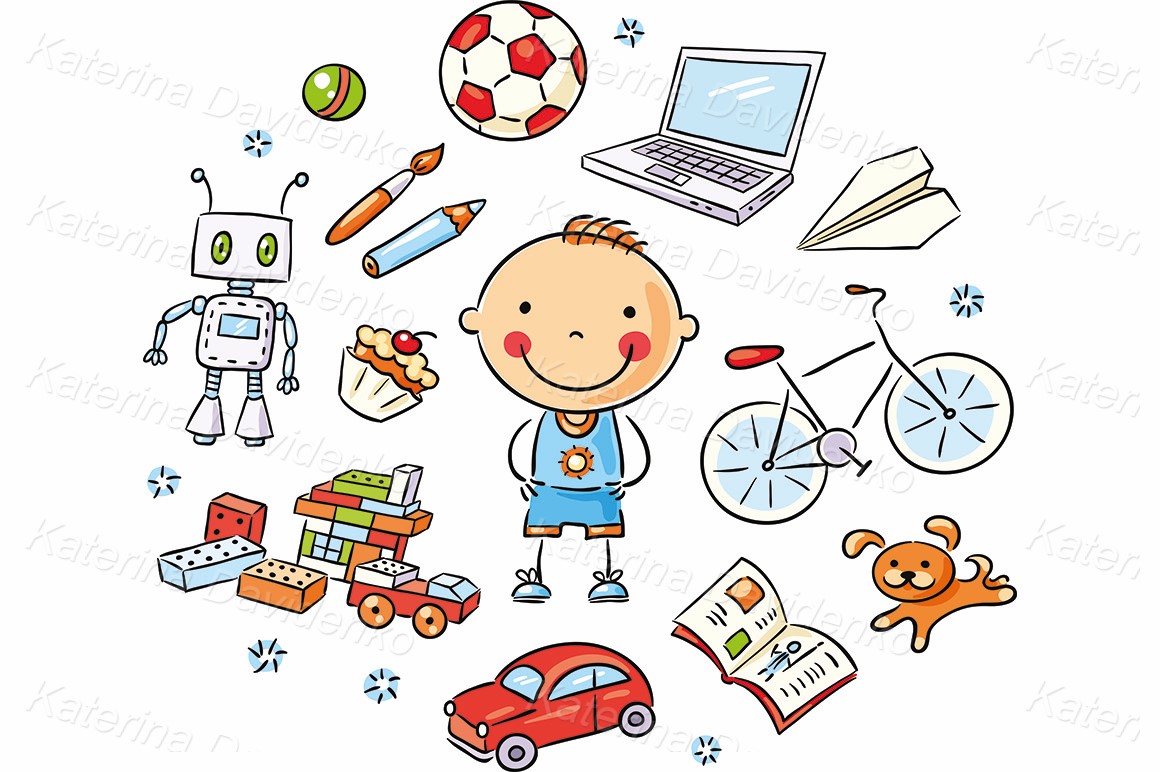 Boy and his interests. Clipart set