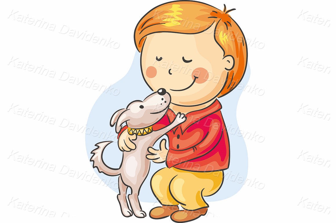 Little boy playing with his pet dog, pdf png svg images
