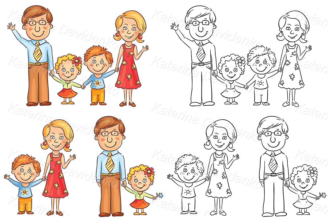 Family holding hands. Download vector clipart illustration