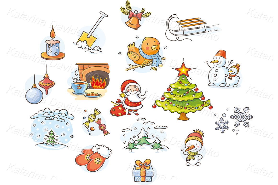 Set with Santa, Christmas clipart download