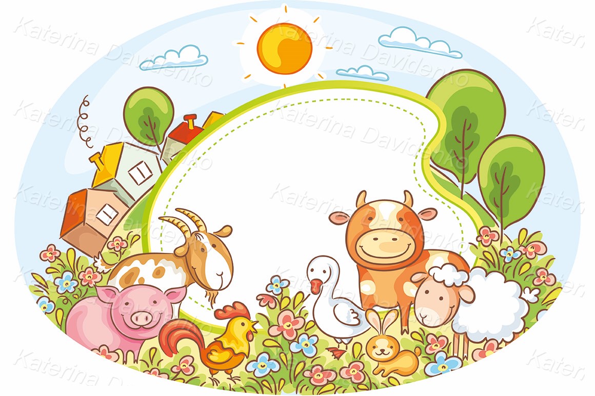 Oval frame with farm animals