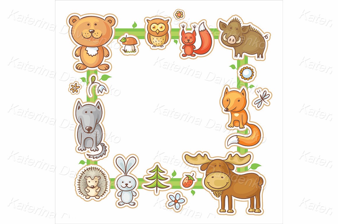Cartoon forest animals - square frame