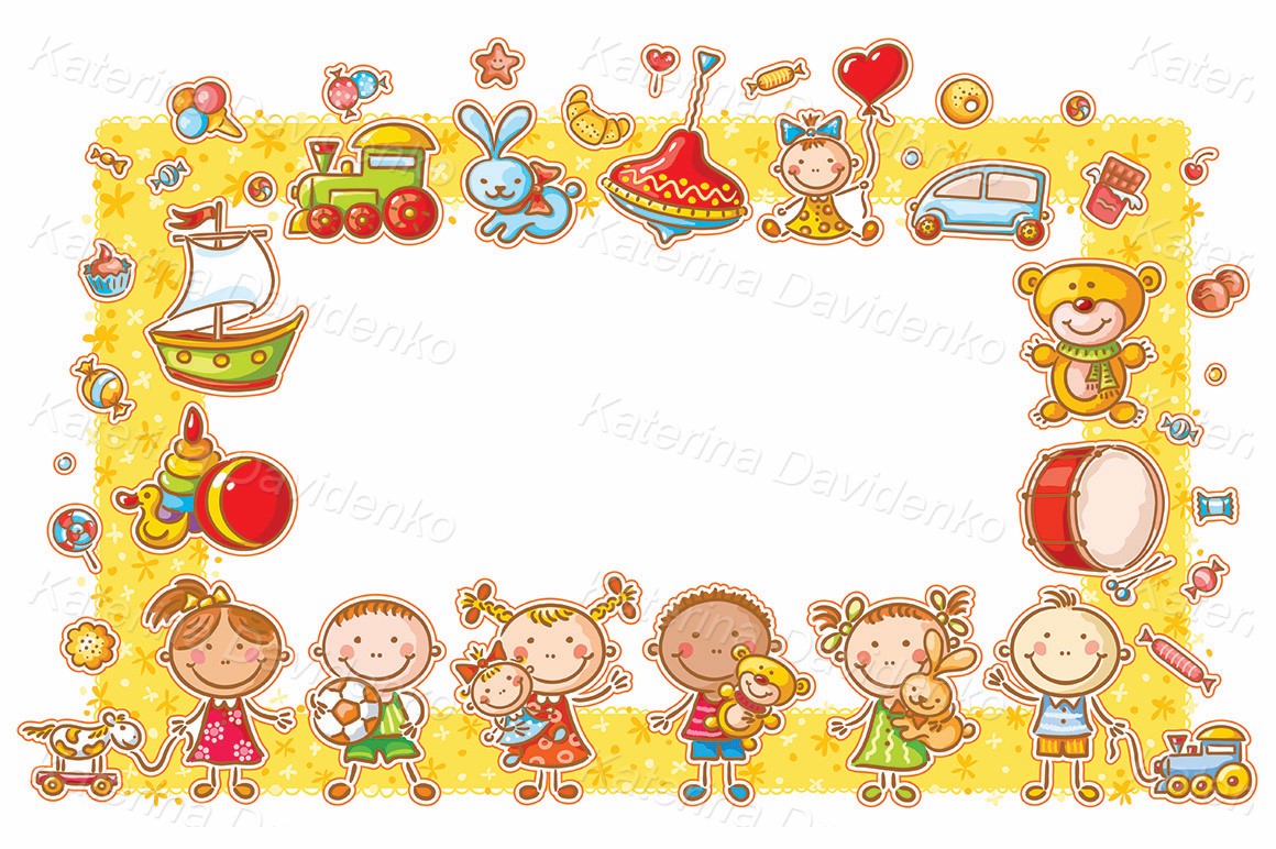 Frame with cartoon kids, illustrations clipart