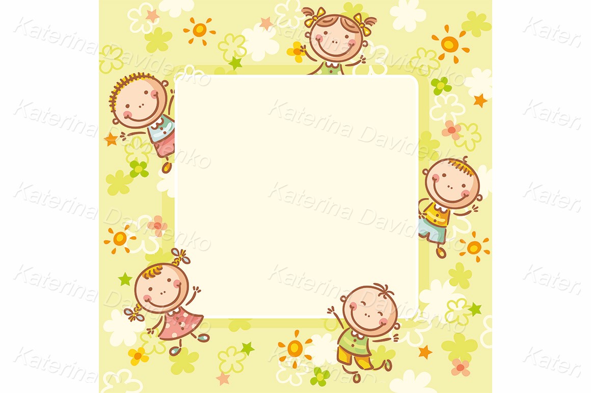 Square frame with five kids