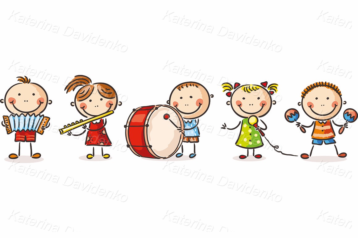 Children playing different musical instruments