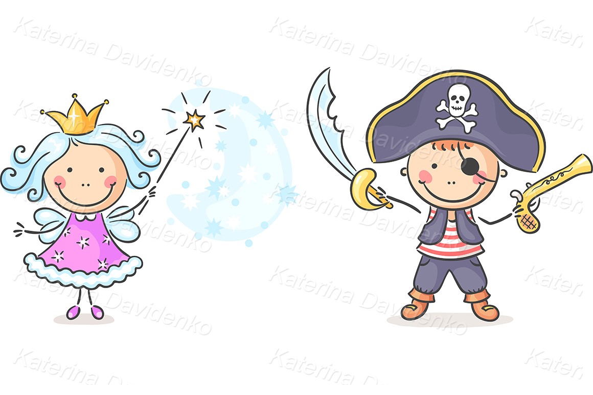 Pirate and fairy costumes illustration
