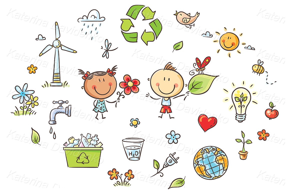 Clipart eco green energy kids set