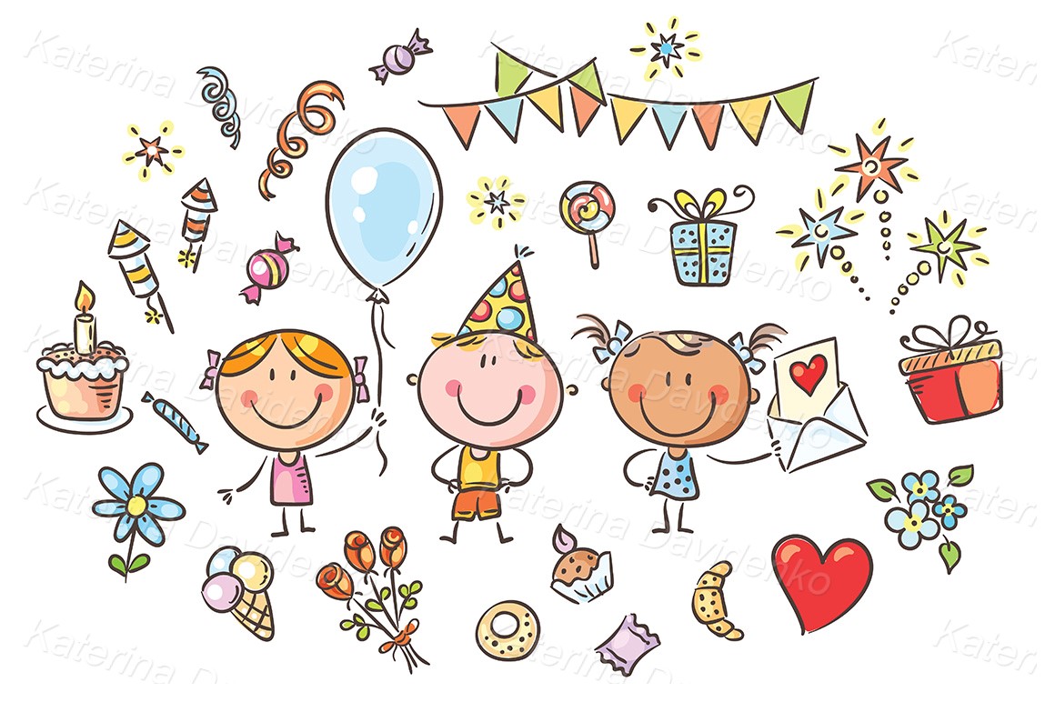 Kids and party things clipart set