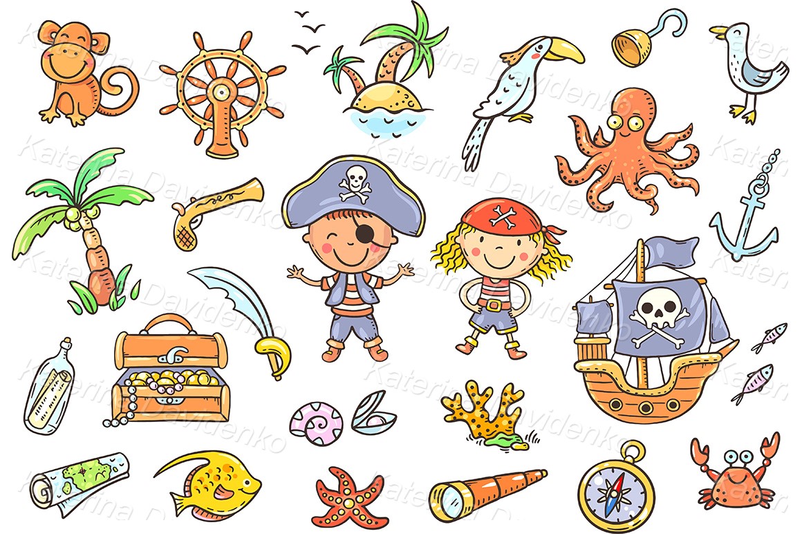A set of pirate cliparts