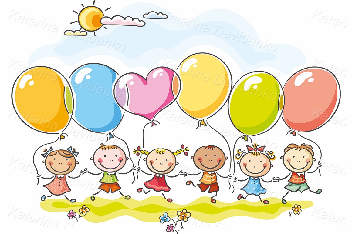 Children and balloons with s copy space