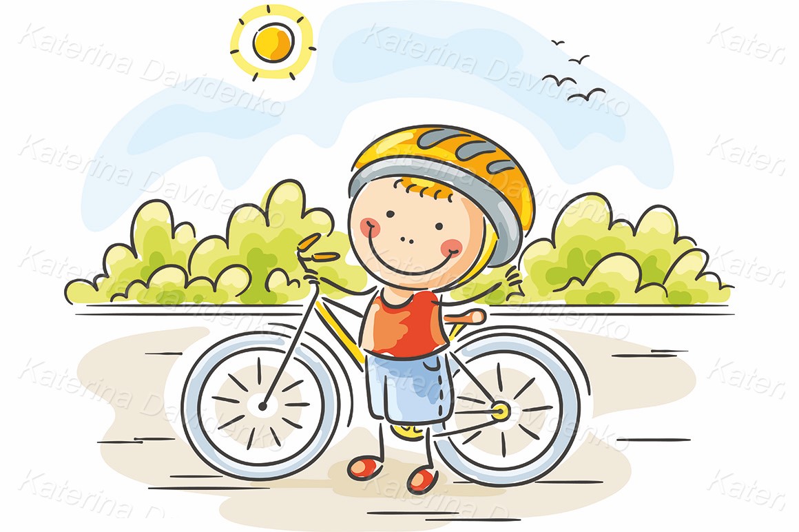 Cartoon boy and his bike