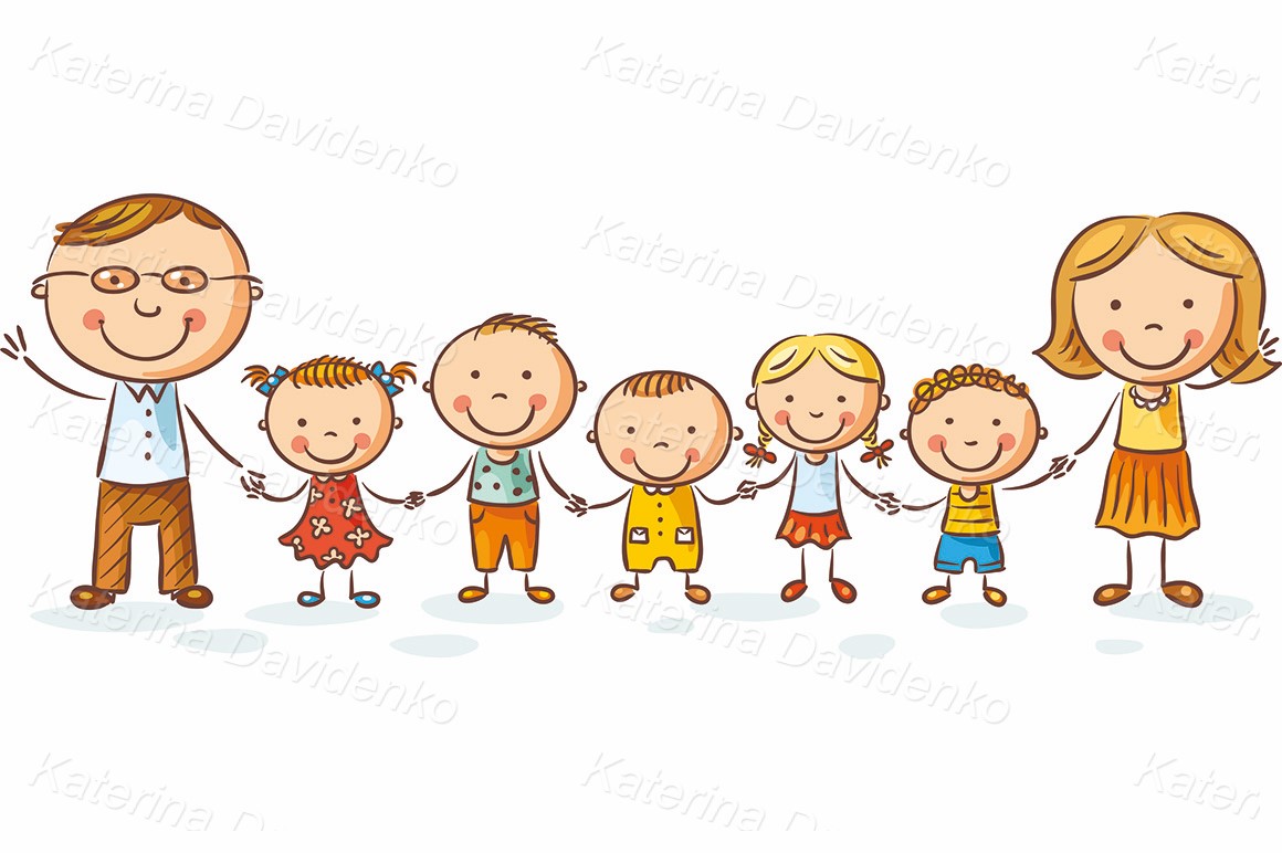 Happy family with many children