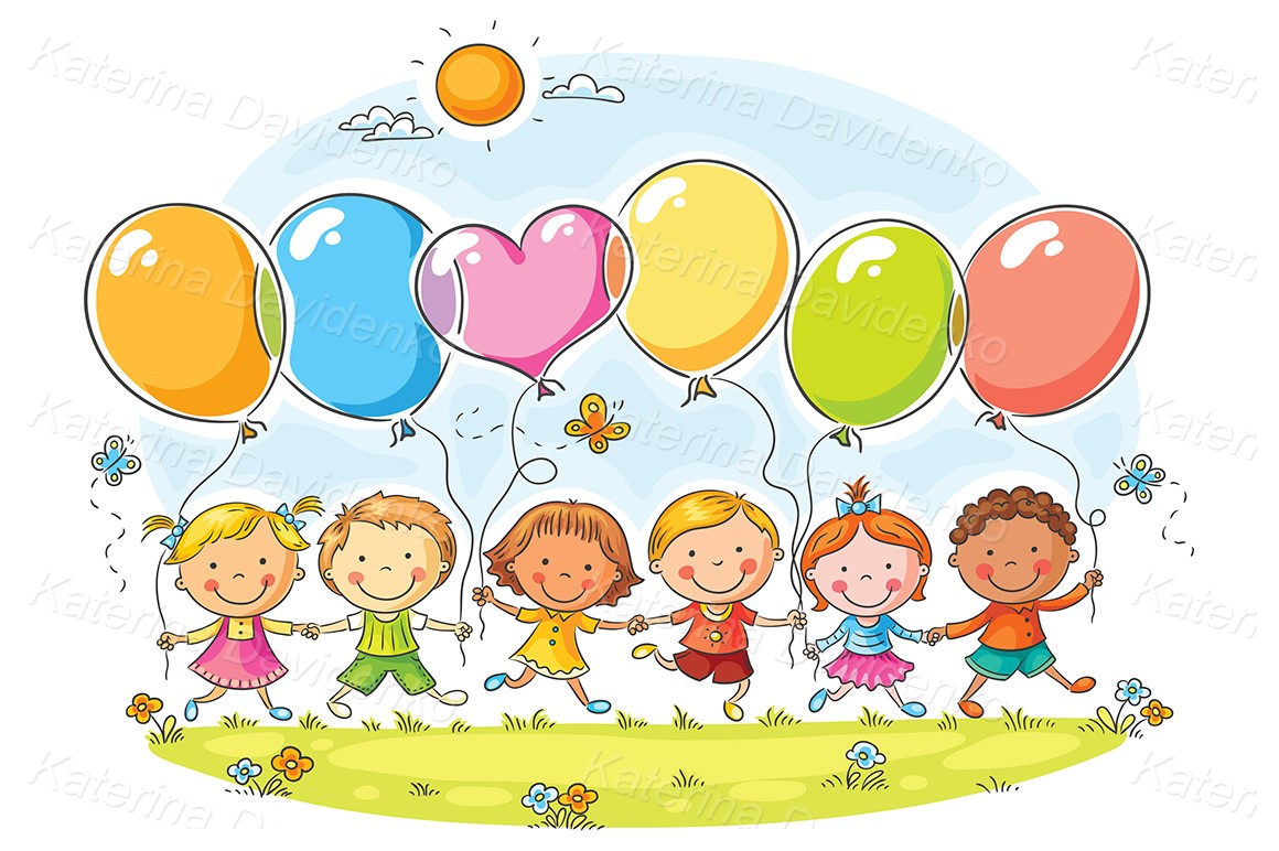 Cartoon children with balloons