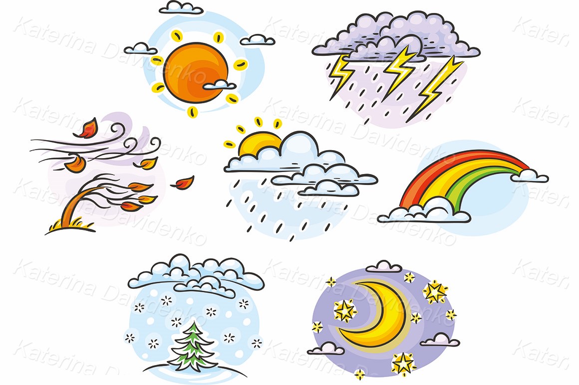Cartoon weather set clipart illustration for download