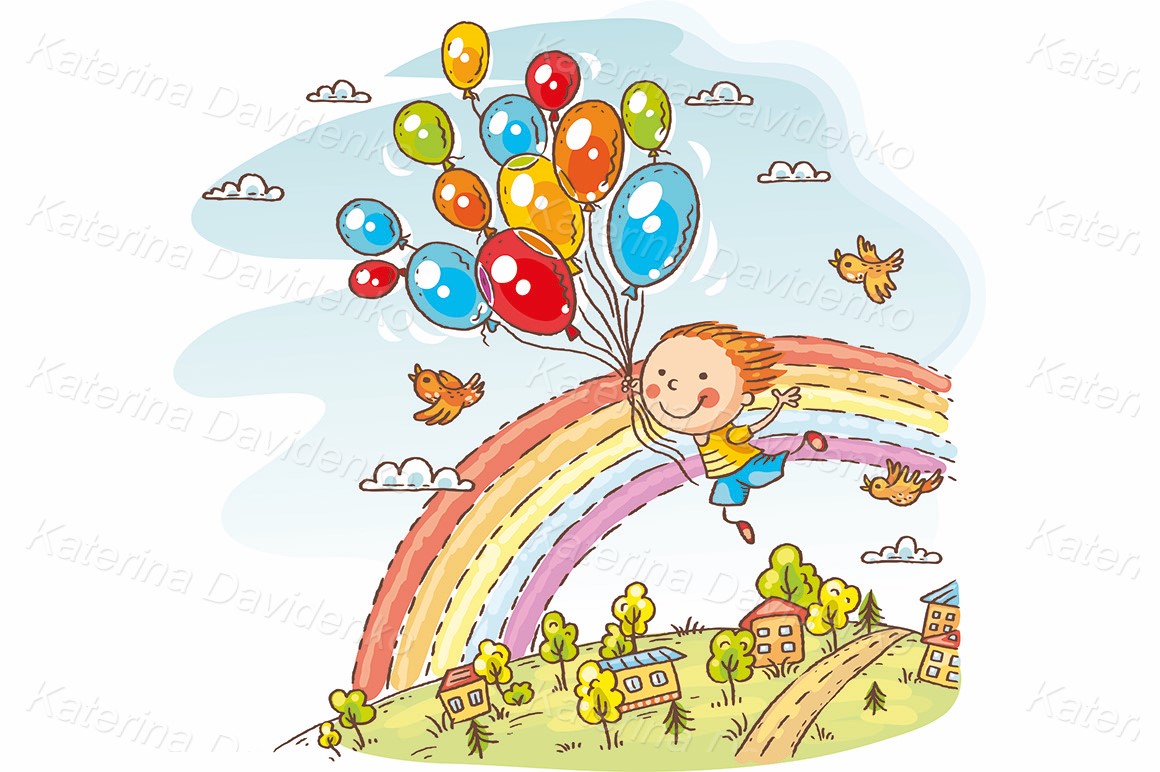 Child flying with the balloons - image for download