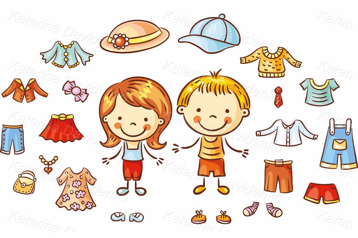Summer clothes for kids. Vector clipart set