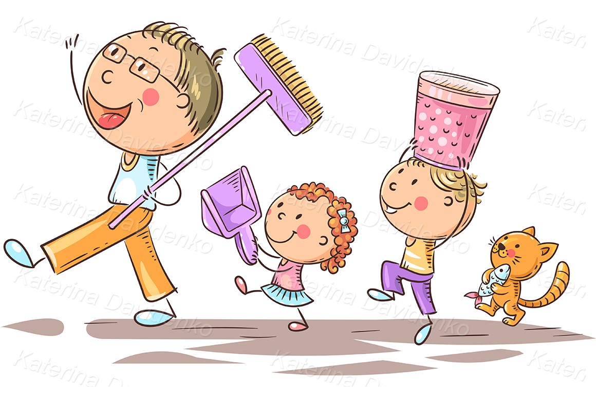 Father and kids - Cartoon family clipart illustration