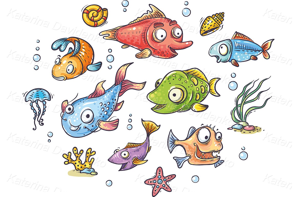 Cartoon fishes clipart