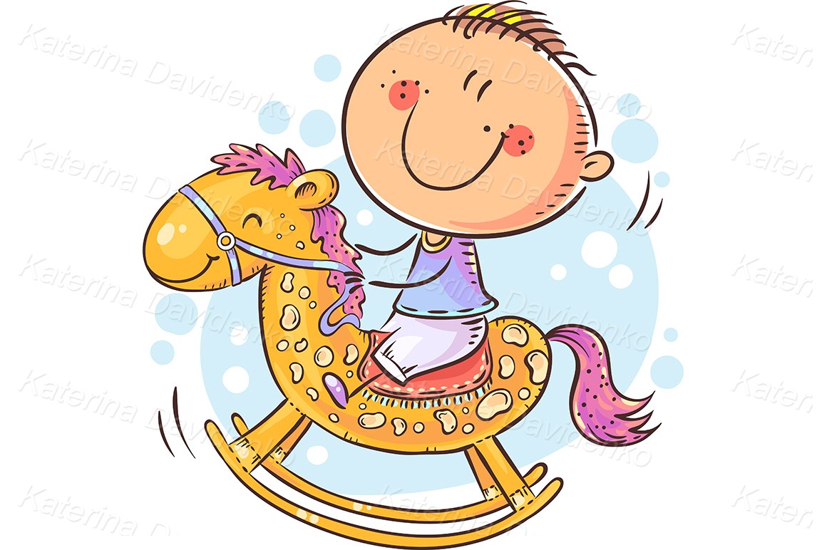 Child riding a toy horse, stick figure