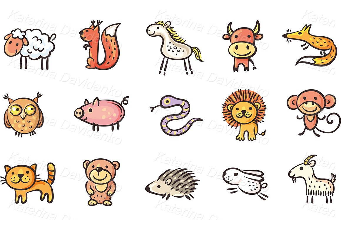 Set of small sketchy animals clipart