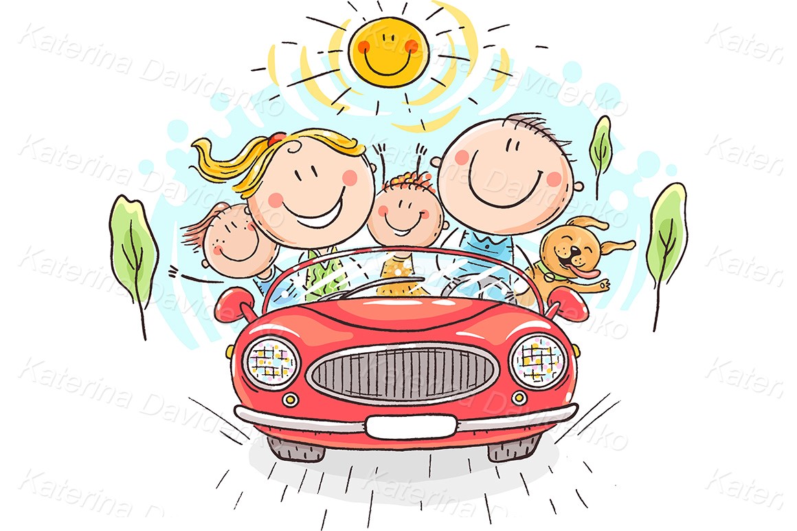 Family travelling by car, clipart
