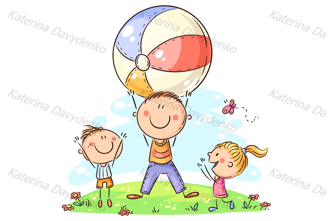 Family clipart - Father playing ball with his kids