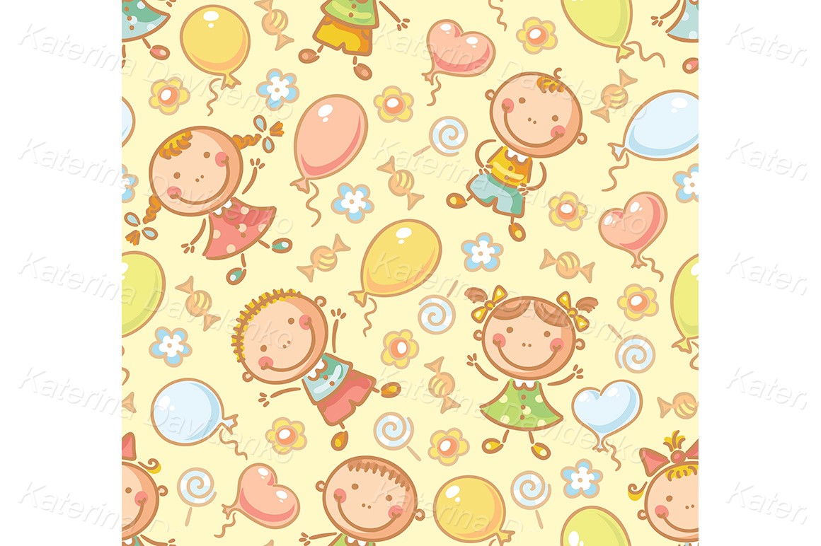 Seamless pattern with kids and balloons