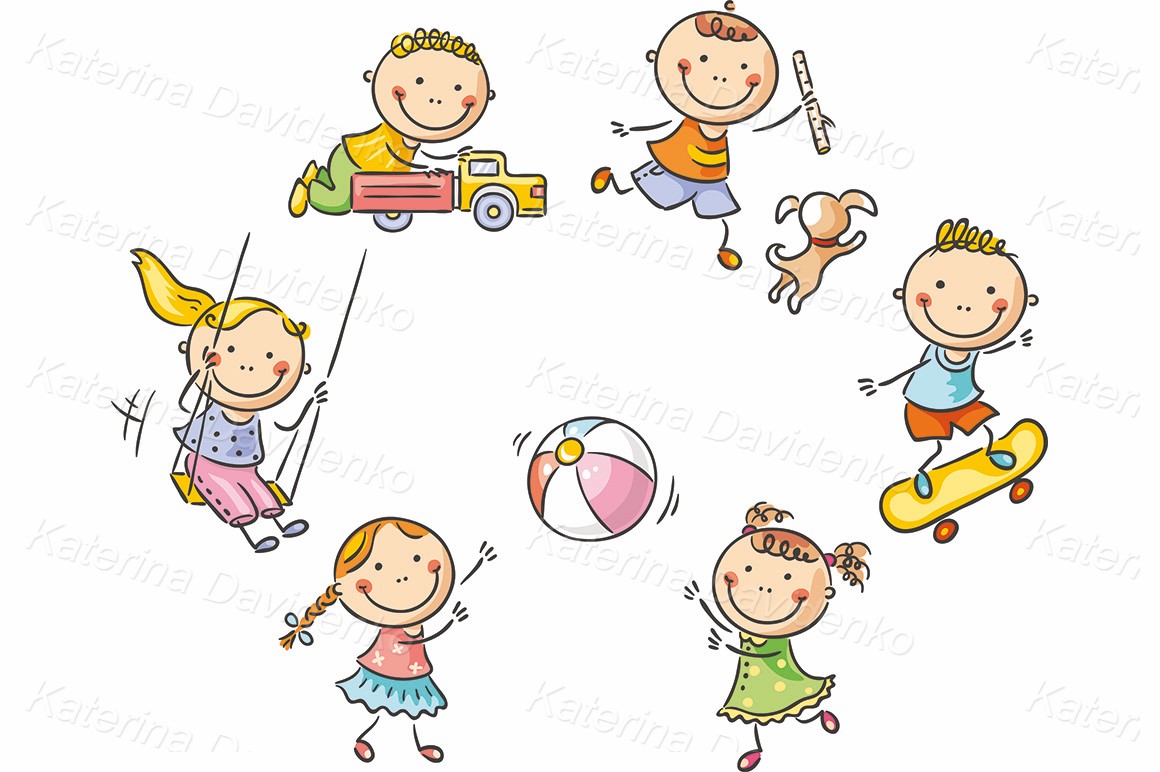 Vector clipart - Kids playing outdoors