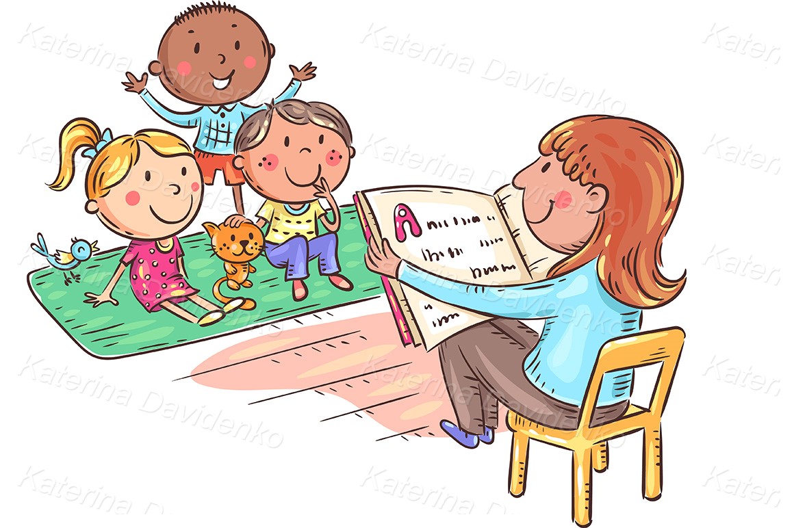 Teacher reading to kids in the kindergarten