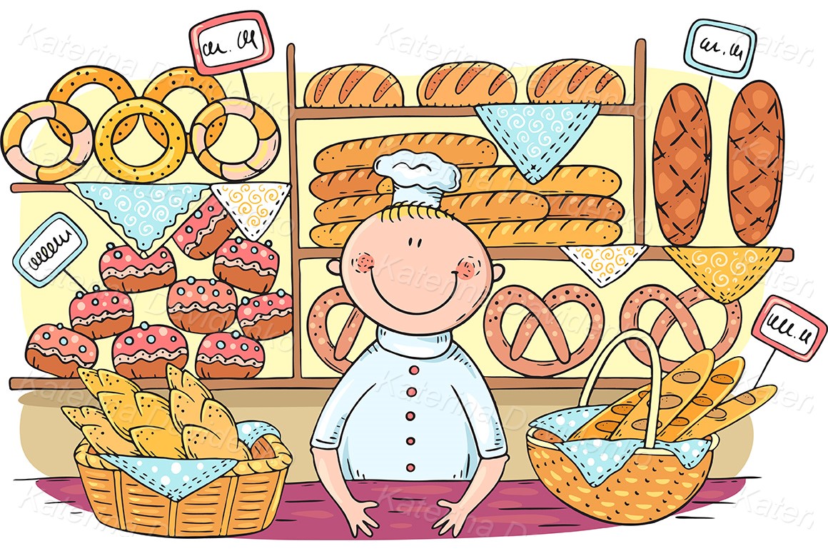 Baker selling bread - vector clipart illustration