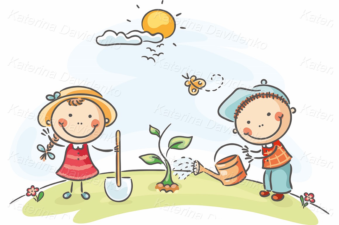 Save our green planet. Boy and girl planting tree