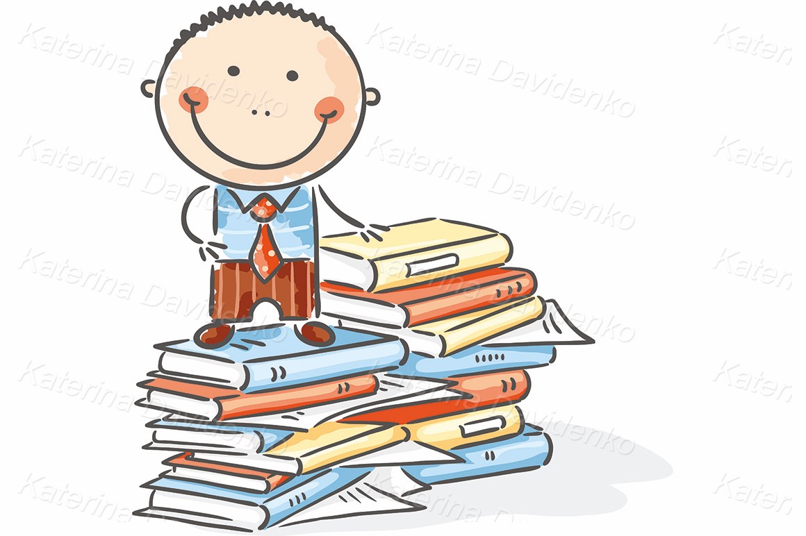 Clerk on a pile of books, vector clipart illustration