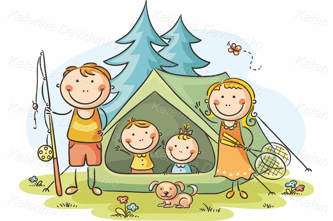 Family camping clipart